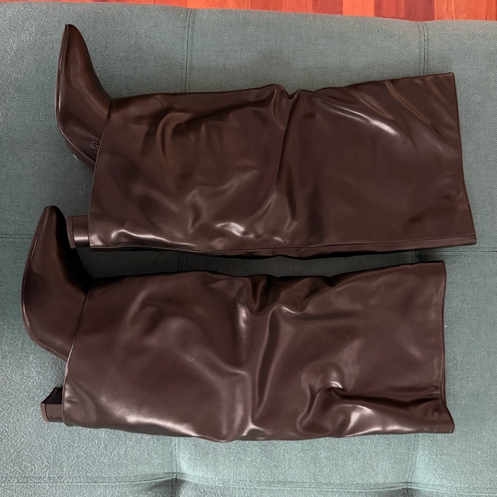 Black Fold Over Knee-High Leather Boots
